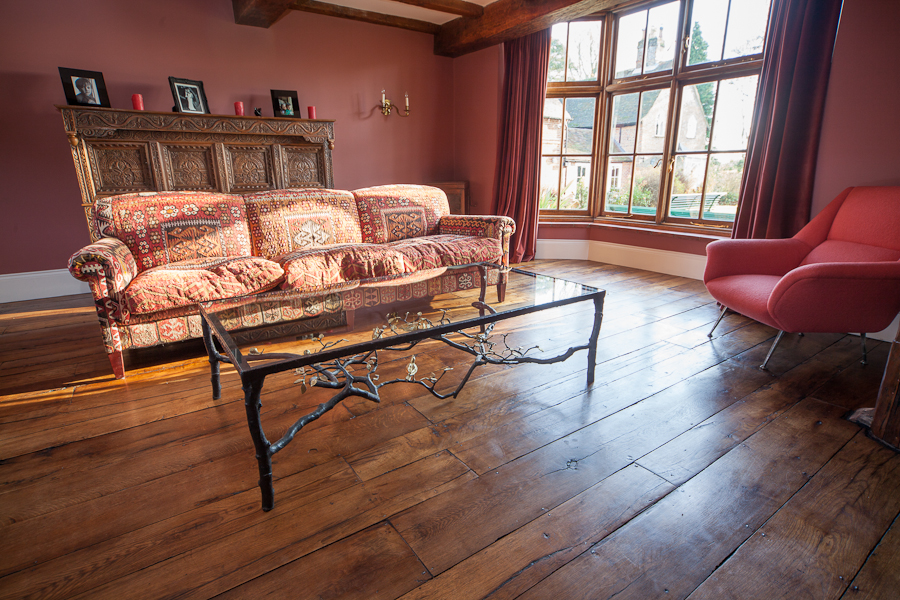 reclaimed antique oak flooring Hertfordshire, living room view