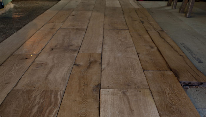 reclaimed antique oak flooring pre-laid in our Hertfordshire workshop