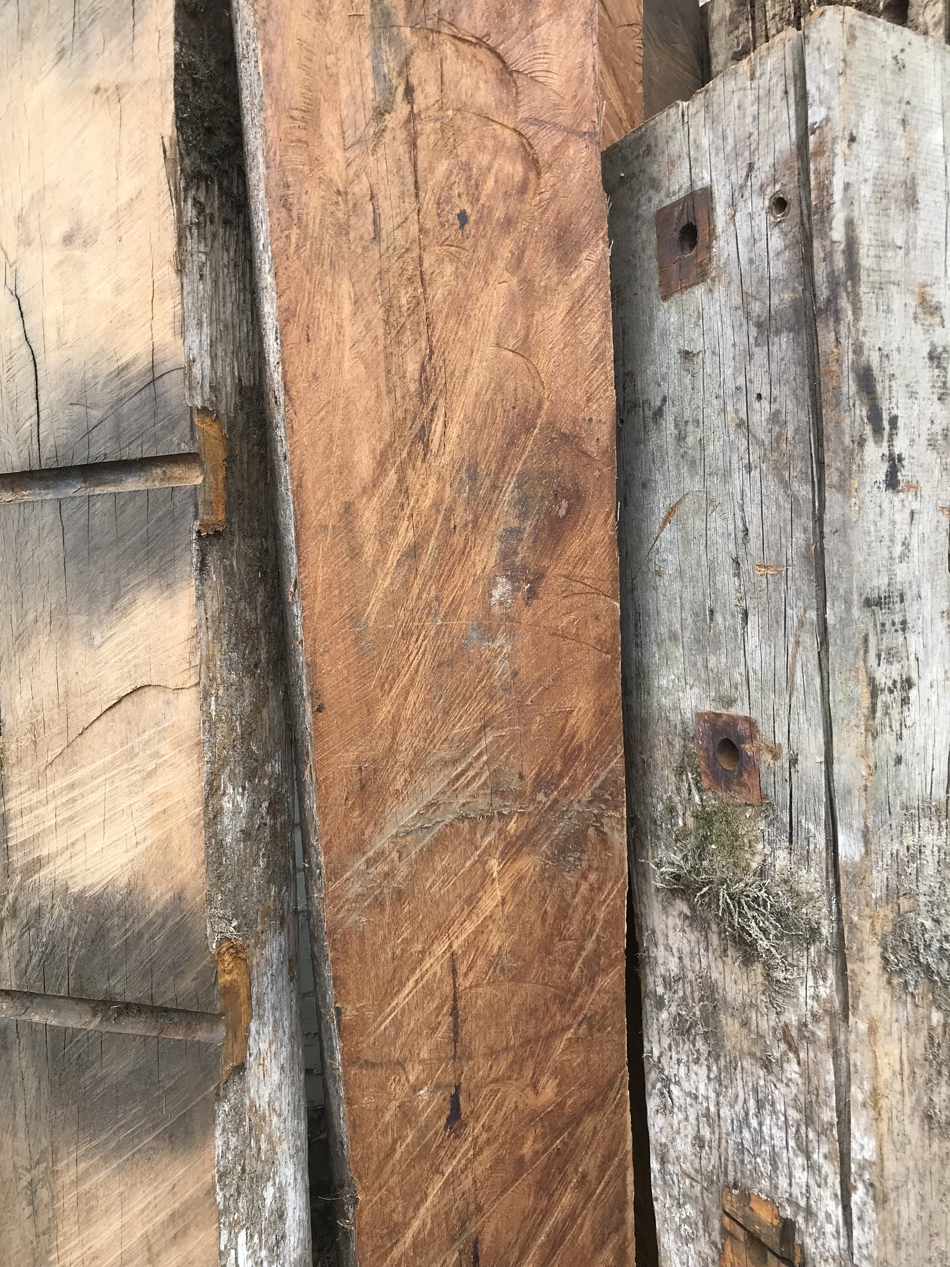 Reclaimed Jarrah wood showing texture and orange colouring